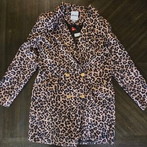 UNIQUE21 Cream and Black Leopard Print Double-Breasted Blazer